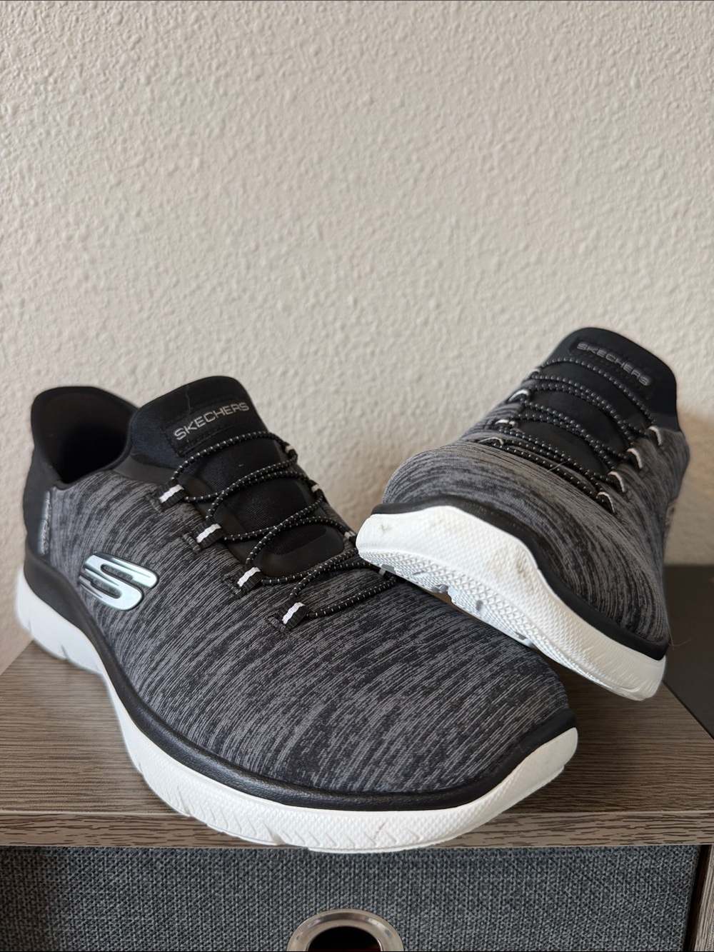 Skechers Gray Heathered Slip-On Knit Sneakers with White Sole